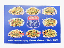 HISTORIC ROUTE 66 100TH ANNIVERSARY POSTCARD SOUVENIR PIN SET-1926-2026 NEW picture