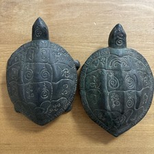 Vintage Chinese Style Metal Turtle Figurines Set 2 Lucky Feng Shui Decor picture