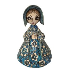 Abelardo Ruiz Vintage Papier Mache Figurine Mexican Folk Art Big Eyes Blue Doll picture