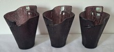 PartyLite Set of 3 Purple Textured Art Glass Votive Candle Holders Ruffled Rim picture