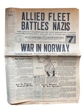 Baltimore News-Post Newspaper April 9 1940 WWII War Norway Allied Fleet picture