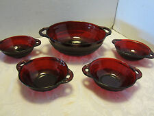 MC Depression Ruby Red Berry Bowl Set 5 Pc. Coronation Hocking 1950's banded rib picture