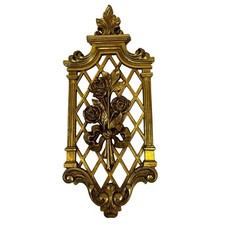 Vintage Cast Faux Brass Rose Trellis Wall Plaque Ornate Floral Decor picture