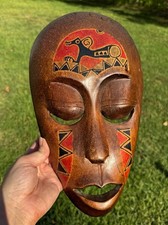 Vintage Indonesian Wooden Mask HandCarved Painted Tribal Lizard Art Wall Hanging picture