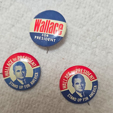 Wallace for President Campaign Pinback Buttons Lot of 3 Vintage Nos Deadstock picture