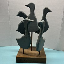Vintage Wooden Birds Greece Hand Carved Primitive Cottage Cor Rustic Farm Decor picture
