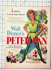 1953 Walt Disney's Peter Pan Movie Film Ad Vintage Original Technicolor Art picture