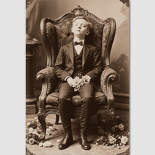 4 by 6 Young Boy Print Photo Post Mortem Child Funeral Flowers Victorian 2 picture
