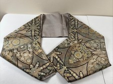Japanese Obi Belt Grey/Silver/Gold Shimmery Thread Floral Design 160 Inches Long picture