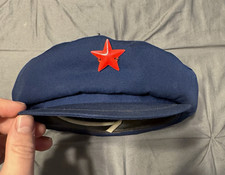 70s Vintage Chinese Beijing Red Star Worker Cap Hat Navy Blue 57cm picture