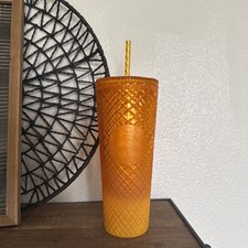 NEW Starbucks 2022 Summer Orange MANGO OMBRE Jeweled Venti Cold Cup Tumbler 24oz picture