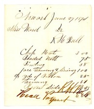 1874 Handwritten Millinery Invoice for Miss Ward – R.H. Bull, Newark, NJ picture