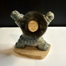 Vintage Soapstone Carving Alaskan Drum Dancer “ReaD” picture
