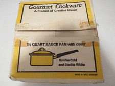 Vtg Creative Manor Enameled 1.5qt Sauce Pan Cover Sunrise Gold West Germany NIB picture