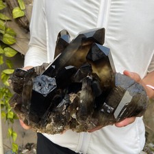 14.5lb Large Natural Black Smoky Quartz Crystal Cluster Raw Mineral Specimen picture