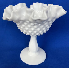 Fenton Compote White Milk Glass Hobnail Ruffled Candy Dish 6