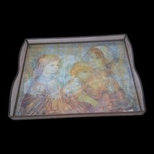 Edna Hibel Dresser Tray Glass Metal Foil  Lithograph Art Mother Children picture