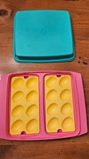Vintage 1992 Tupperware Deviled Egg Carrier Keeper Pink Teal Yellow 4 Pc Set picture