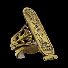 Egyptian Cartouche Ring Brass Gold Tone Replica Pharaoh Jewelry Hieroglyph Gift picture