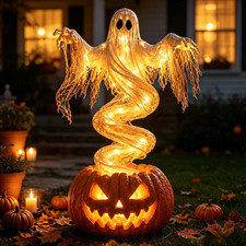 LED Swirling Ghost Pumpkin Yard Lamp | Lighted Halloween Garden Decor, Outdoor L picture