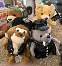 4-Vintage 1998 Harley Davidson Motorcycle Baby Bear Bean Bag Plush w/Tags picture