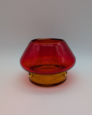 Vintage Red Amberina Art Glass Votive Candle Holder Controlled Bubble picture