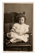 Young Girl w/Curly Hair On Chair Portrait Real Photo Postcard RPPC Unposted picture