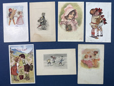 Nice Mixture 7 Children Greetings Antique Postcards. Drawn. Romance. Winter picture