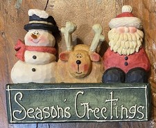 Season's Greetings Message Block by Crazy Mountain Henton Santa Snowman Reindeer picture