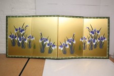 Japanese VTG 4 Panel Folding Screen Asian Byobu Painted Chinese 59x23 Asian ATQ) picture