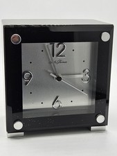Vintage MCM Seth Thomas Desk Clock Black With Silver Metallic Accents 5 Inches picture