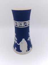 ADAMS TUNSTALL Jasperware Bud Vase Dark Blue White Classical Relief 15cm picture