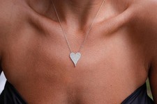 Delicate Heart Pave Diamond Pendant Necklace In 14k White Gold Plated 18'' Inch picture