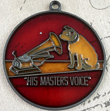 Vtg RCA Phonograph Nipper Dog His Master's Voice Stained Glass Sign ornament picture