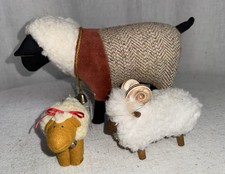 Vintage Handcrafted Handmade Love Ewe Ram Sheep Figurine Wood LOT Primitive picture