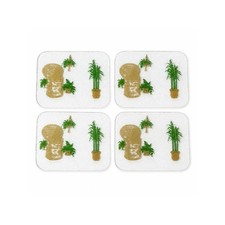 Vintage 70s Henco Acrylic Serving Pads Wicker Chair Macrame Ferns Set of 4 picture