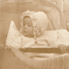 c1920s Baby Wicker Buggy Stroller Bonnet Snapshot Photo Carriage Farm Barn Vtg picture