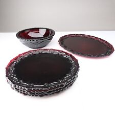 4 Avon 1876 Cape Cod Ruby Red Glass Dinner Plates 10¾