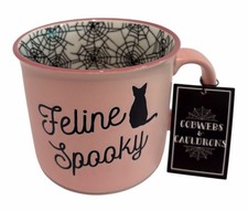 Cobwebs And Cauldrons Halloween Pink Spooky Feline Web Mug picture