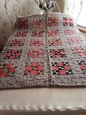 Antique 1890's Handmade 9 Patch Variation Quilt Coral Brown picture