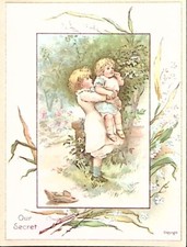 c1880 CHILDREN LOOKING AT BIRD'S NEST  