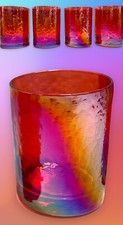Zodax Iridescent Red Hammered Lowball Barware Drinkware Rocks Glasses Cocktail picture