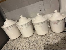 Vtg Pfaltzgraff Floral Wyndham Set Of 4 Kitchen Stoneware Cannisters With Lids  picture