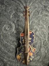 Upright Bass Gold Tone Vintage Hat Lapel Pin Guitar Violin Brooch Badge Band picture