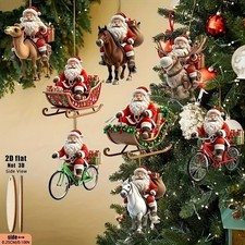 8pcs Different Riding Tools 2D Flat Santa Claus Wooden Ornament Set - Perfect fo picture