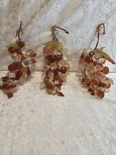 3 VTG  Grape Cluster Faceted Lucite Beads w Mini Clusters & Acrylic Leaves 7