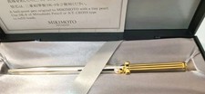 Mikimoto Ballpoint Pen Silver &  Gold Ribbon Clip, With Swinging Pearl picture