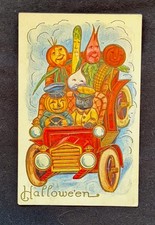 Vtg 1910s Halloween Postcard Whitney JOL Pumpkin Vegetable Car Black Cat Embosse picture