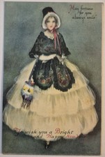 Vintage Postcard New Year Woman In Beautiful Dress Art AA109 picture