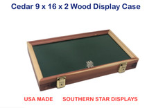 Cedar Wood Display Case 9 x 16 x 2 Glass Top for Arrowheads Knifes Coins & More picture